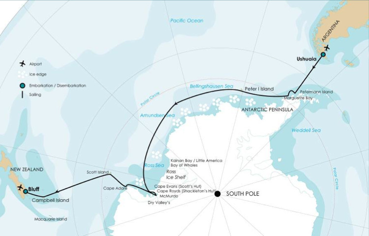 Route Map for the Ross Sea Cruise